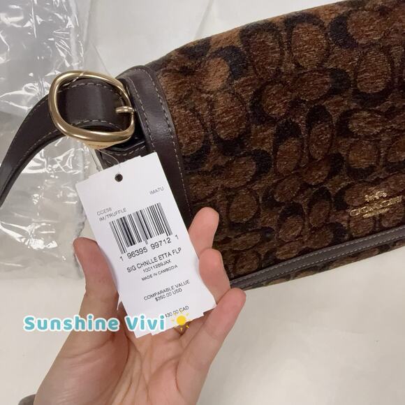 NWT Coach Etta Flap Shoulder Bag in Signature Chenille CCE58 IM/Truffle - Picture 3 of 7